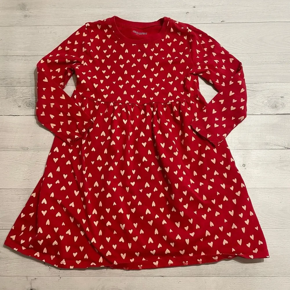 Old navy girls Long Sleeve red heart‎ dress 5T
